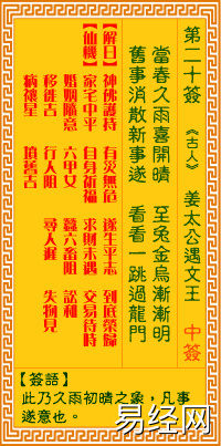 易经网推荐观音灵签解签第二十签《姜太公遇文王》签文风水大师白话解签直解详解,抽签占卜